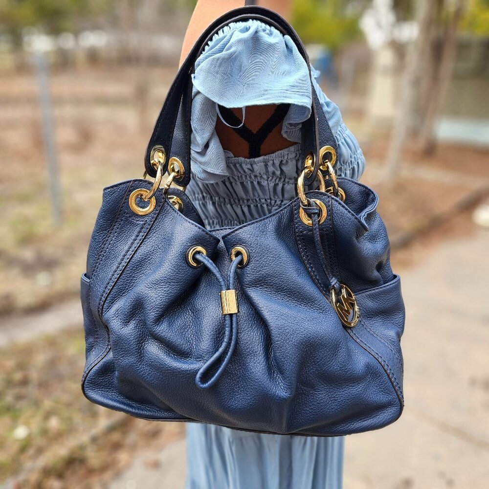 Michael Kors Navy Blue Leather Shoulderbag Satchel, Pre-owned